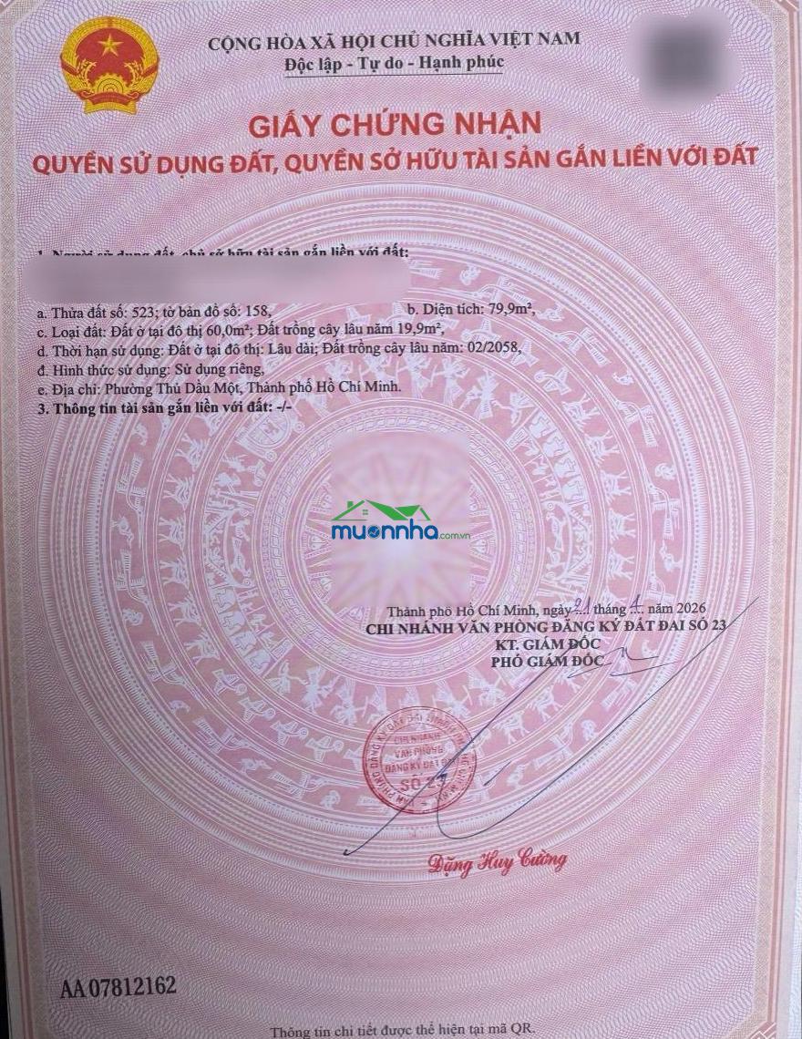 Bán đất p. phú thọ trung tâm tdm, bình dương cũ, tphcm mới 5x17 chỉ 1tỷ250 sở hữu