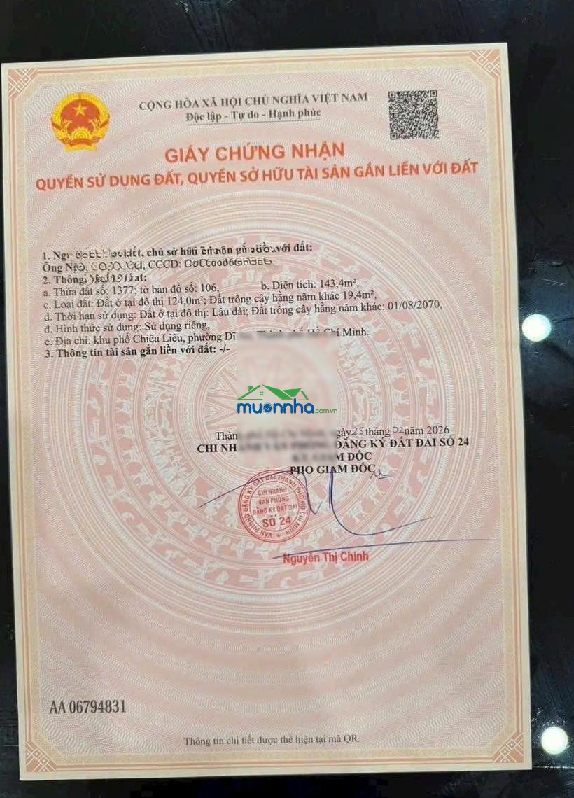 Gia đình tôi cần tiền bán gấp lô đất mặt tiền kinh doanh đẹp tại dĩ an