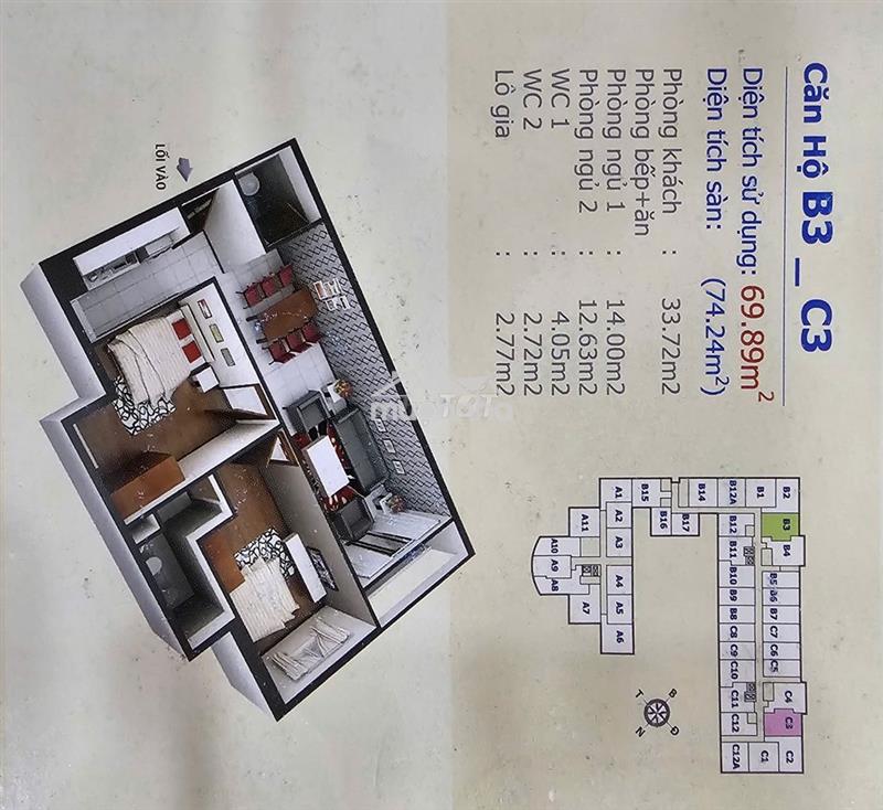 Căn hộ 75m2, 2pn giá 1.3 tỷ , căn hộ hoàng quân , tại hóc môn
