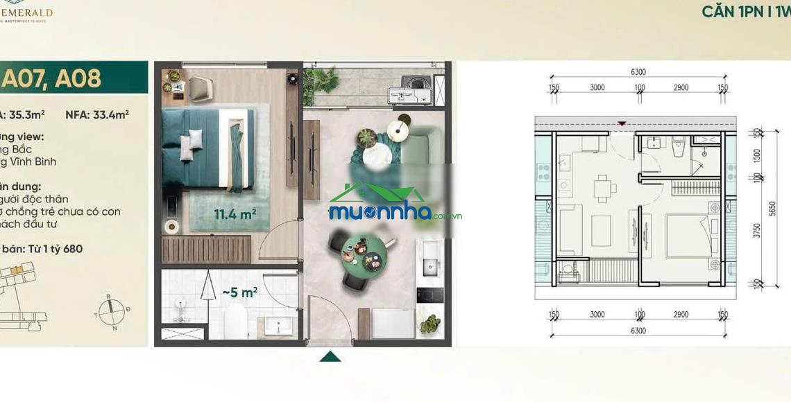 Chỉ 998 triệu sở hữu ngay căn hộ 1pn emerald 68 mặt tiền ql13, cách cầu bình triệu 7,6km