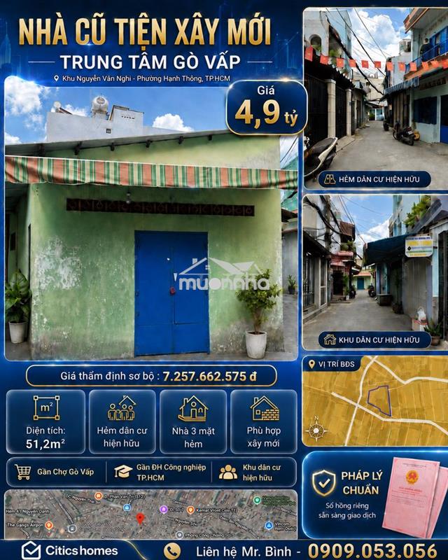 Nhà cũ tiện xây mới gò vấp, 51m², giá 4,9 tỷ