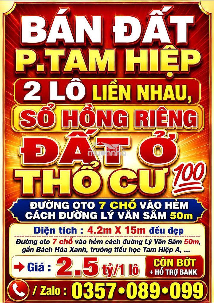 Bán đất tam hiệp, 2 lô liền sổ hồng thổ cư 💯 đường oto gần lý văn sâm