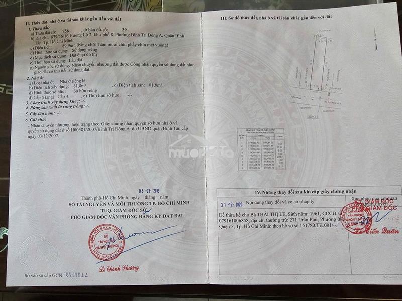 Bán nhà hẻm 879 hương lộ 2