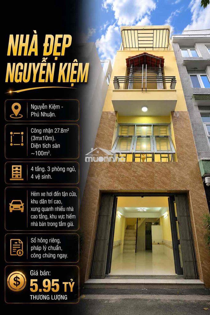Nguyễn kiệm - bình thạnh 4 tầng hẻm xe hơi đậu ngày đêm
