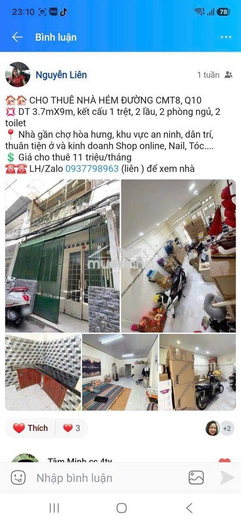 ❤️❤️ Nhà thuê nguyên căn giá 10 triệu 
☎️ / zalo : 0937798 - 2