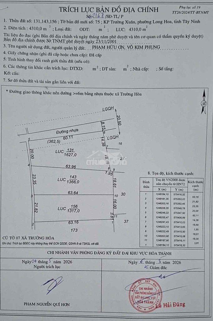Bán đất mặt tiền gần kcn chà là , gần quốc lộ 22b