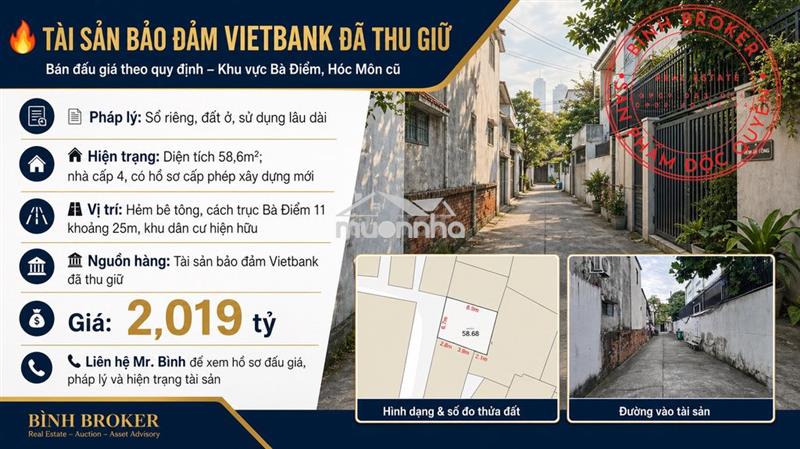 Tài sản bán đấu giá vietbank bà điểm – 58,6m² – giá 2,019 tỷ