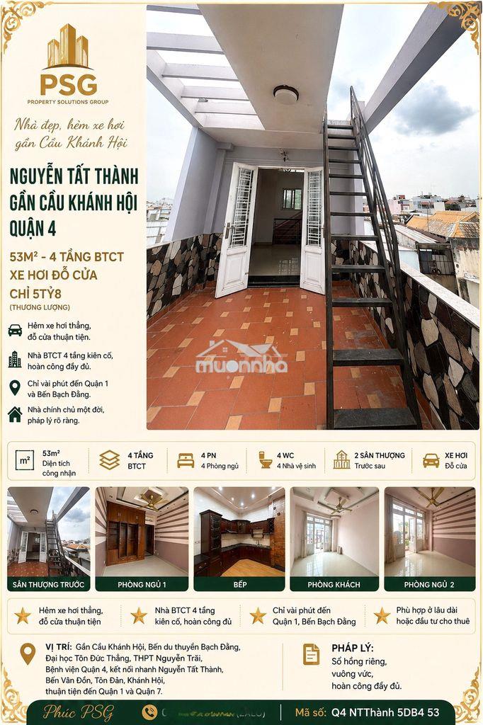 Nguyễn tất thành-gần cầu khánh hội- q4- 53m²- 4tầng btct-xe hơi đỗ cửa