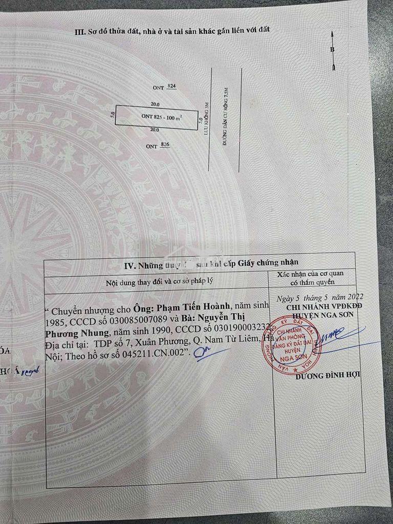B.án lô đất phân lô vỉa hè, kd đỉnh, cổng kcn tam linh nga sơn 100m2
