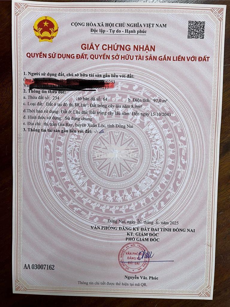 Chính chủ cần bán lô đất đẹp thị trấn gia ray – xuân lộc, đồng nai
