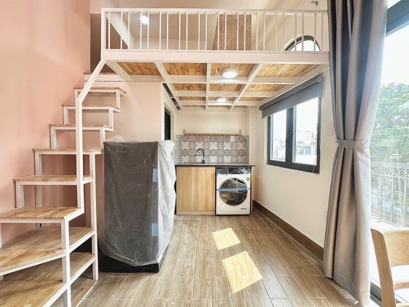 Cho thuê căn hộ duplex ban công có máy giặt riêng thang máy gần đh uef, hutech, gtvt, hồng bàng