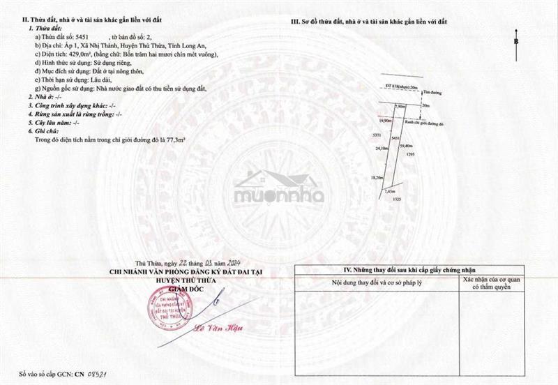 Đất mặt tiền đường 818 nhị thành thủ thừa