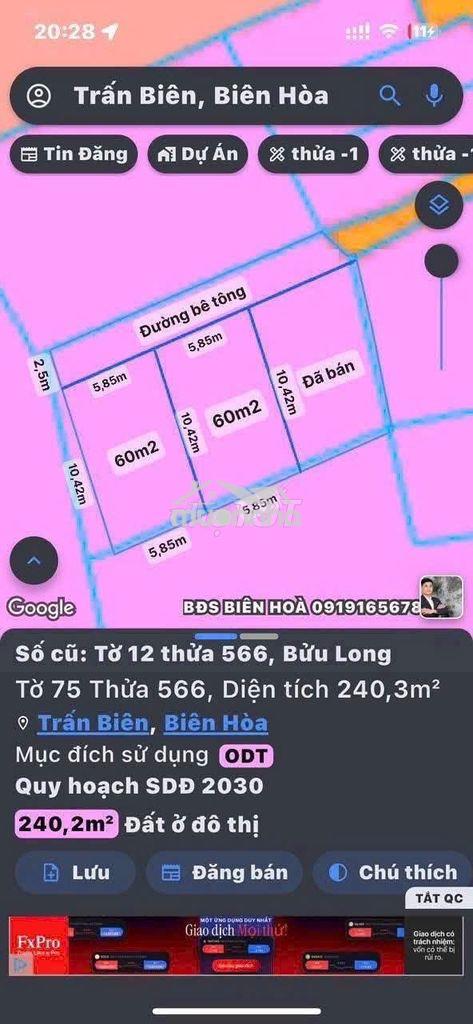 Bán 2 lô đất phường bửu long giá 1,75 tỷ/lô