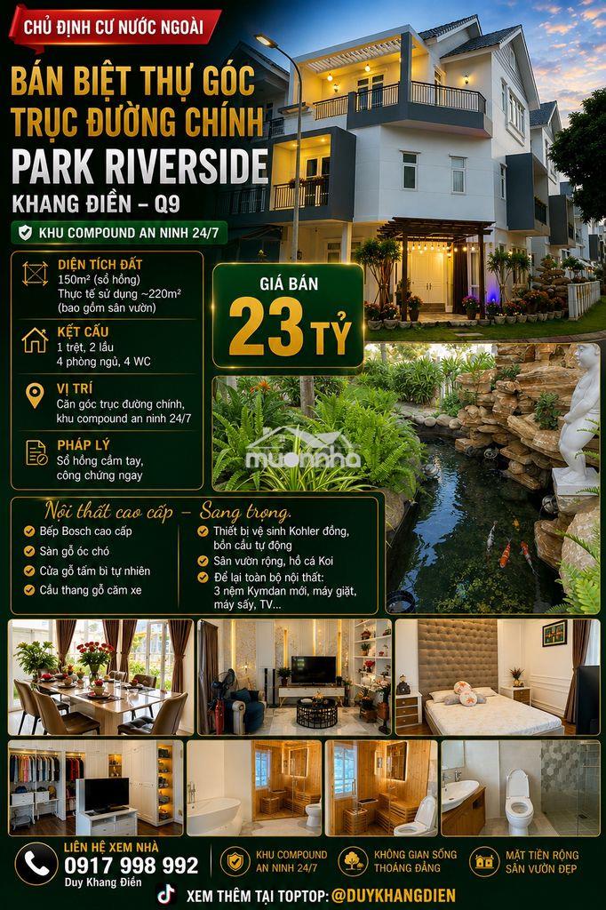 Căn góc park riverside liên phường q9 - 11x15m 3 tầng -full nt cao cấp