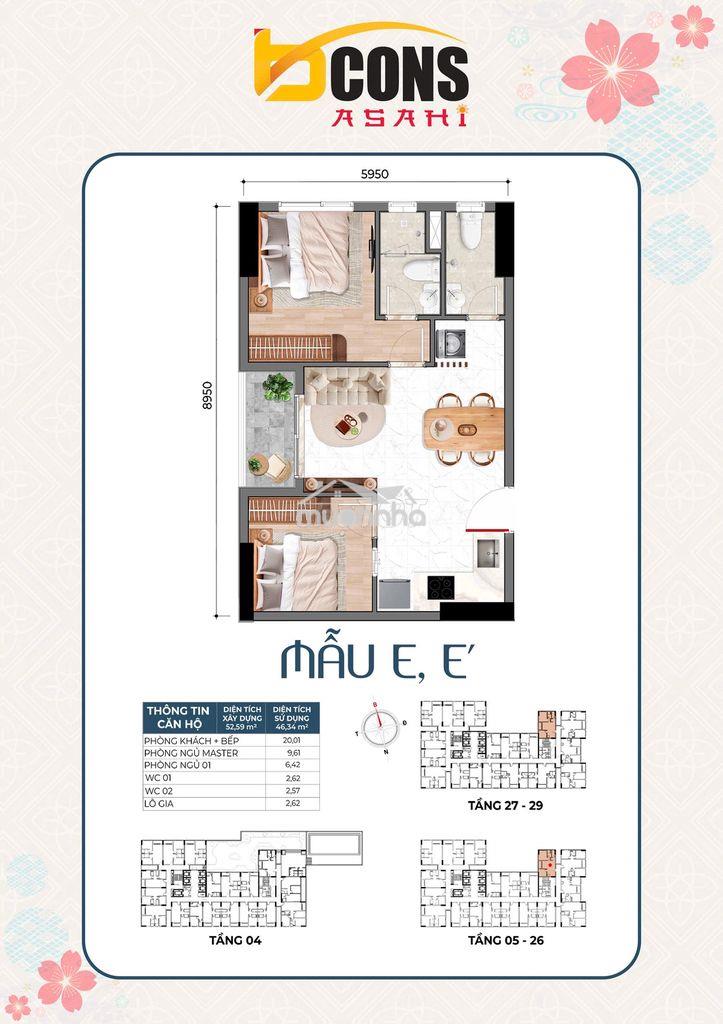 🔥 Chỉ 2.4 tỷ sở hữu ngay bcons asahi 2pn 52.6m² - thanh toán siêu giãn