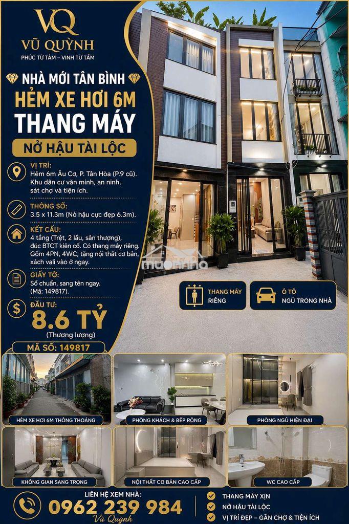 💎 Nhà mới tân bình - hẻm xe hơi 6m - thang máy - nở hậu tài lộc 💎