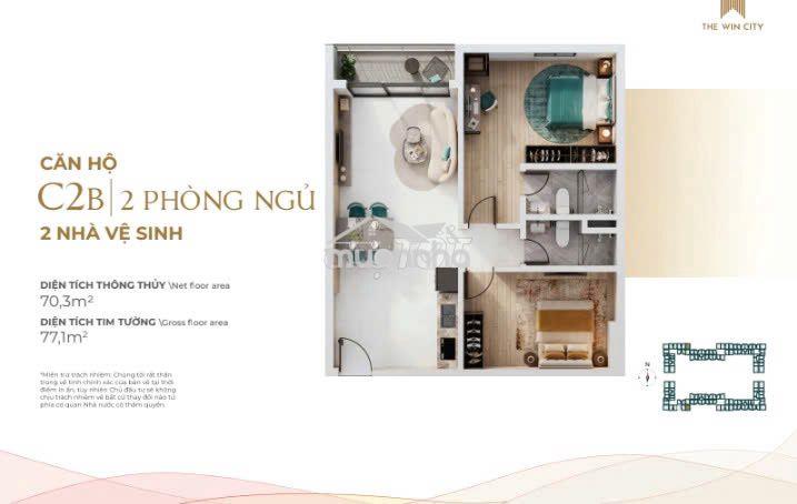 Bán căn hộ 2pn2wc 65m2 , tầng 18, full nội thất an cường . 