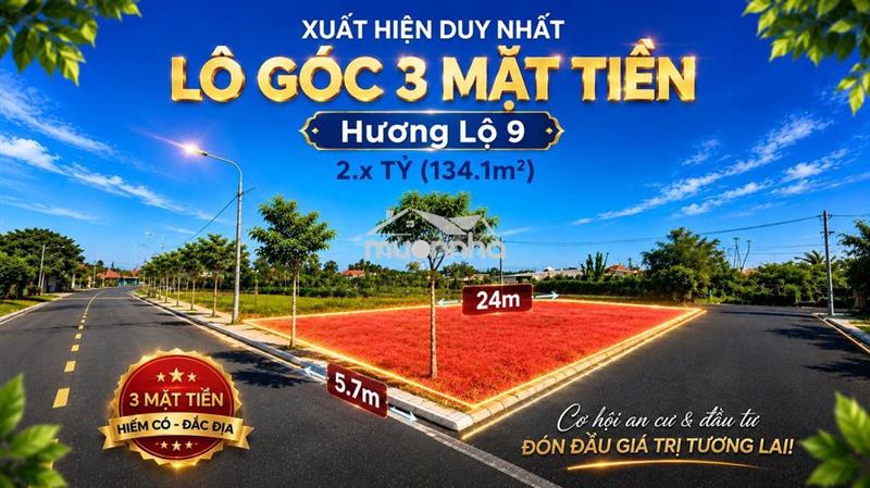Đất biệt thự vườn góc 3 mặt tiền cực đẹp – ngay phường tân triều