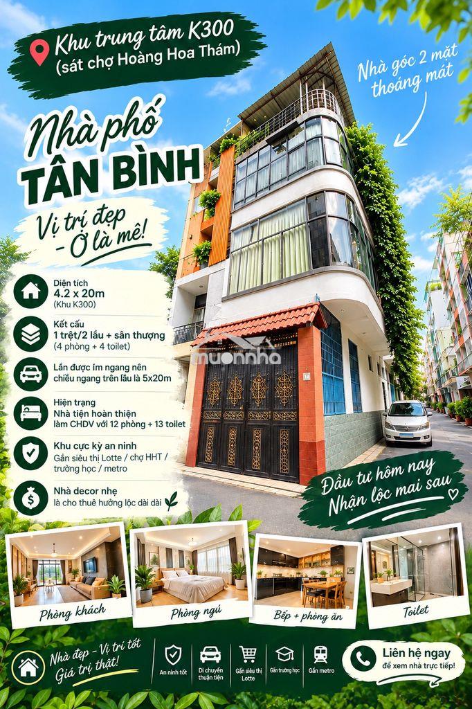 Giá 15,3 tỷ, bán nhà k300, hxh 10m 5x20m