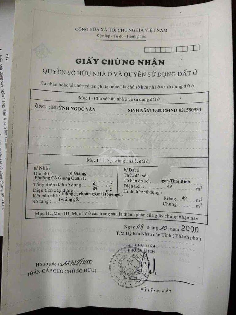 Bán nhà 1 lầu hẻm 175/ phuòng cô giang q1 - Ảnh 2