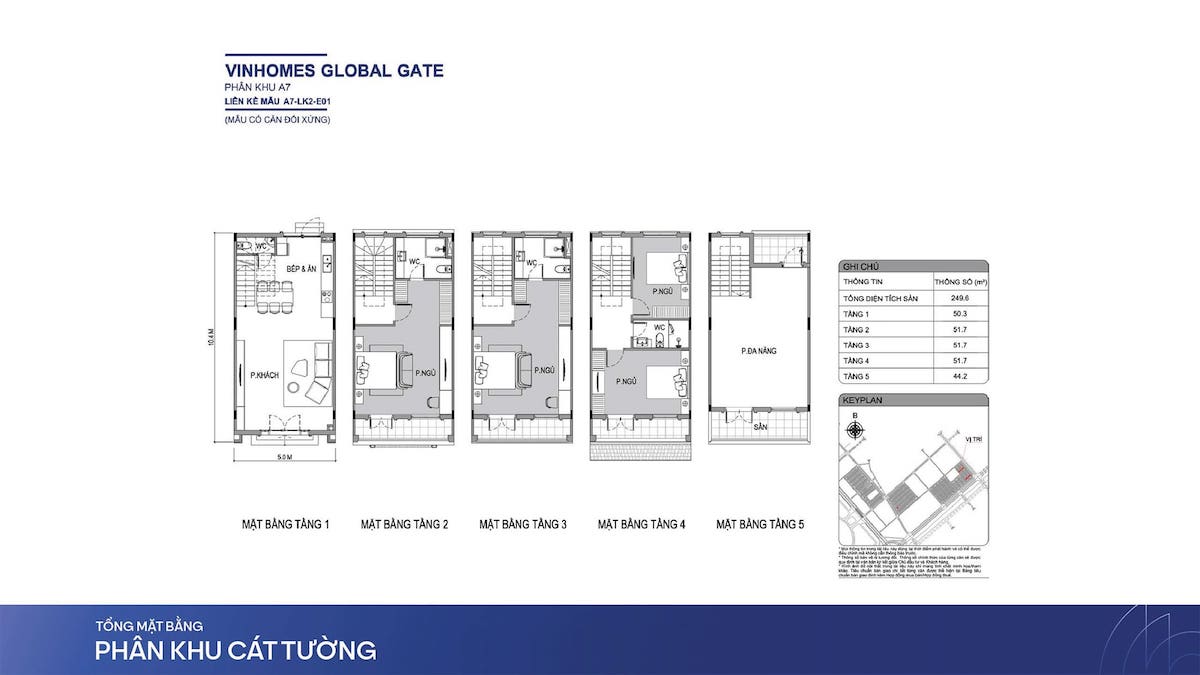 Layout thiết kế sản phẩm nhà Liền Kề tại phân khu Cát Tường, Vinhomes Global Gate.