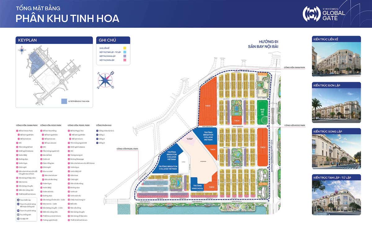 mặt bằng phân khu tinh hoa vinhomes global gate