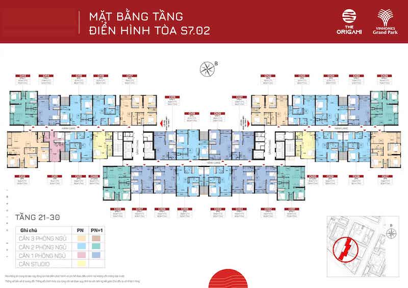 mặt bằng TÒA S7.02 tầng 21 - 30