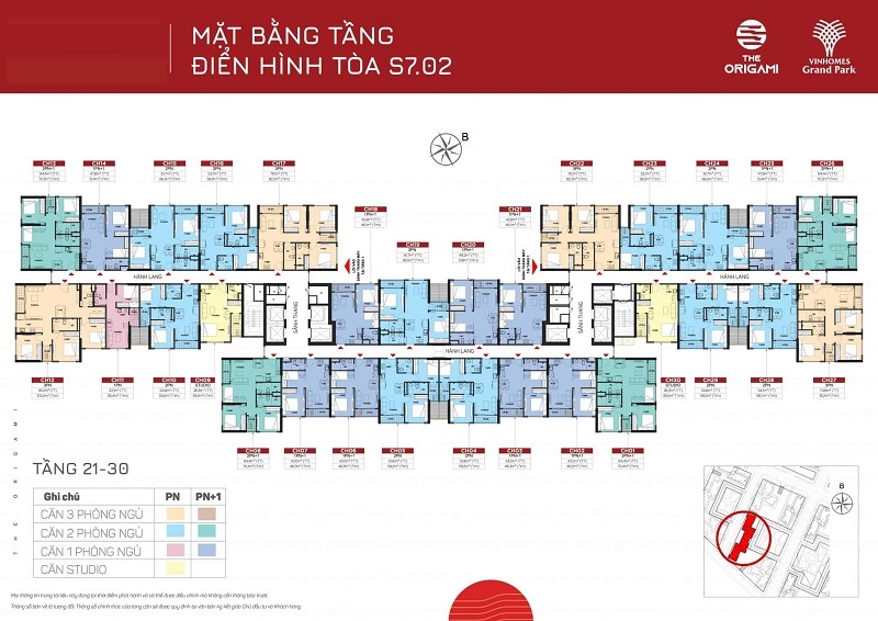 Layout Căn Hộ Tòa S702 – Tầng 21 đến 30