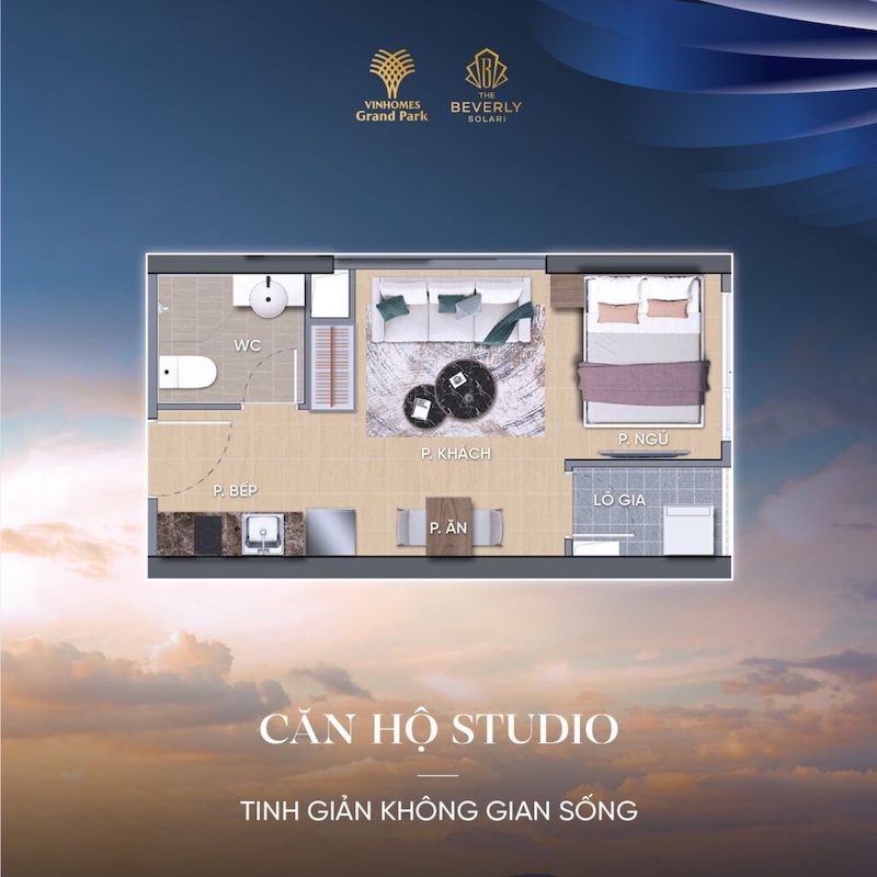 Căn hộ Studio: Phù hợp cho người độc thân, chuyên gia trẻ hoặc khách hàng đầu tư.