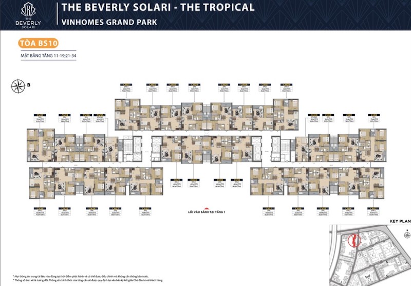 Mặt bằng tầng 11 đến tầng 19 và tầng 21 đến tầng 34 Tòa BS10 Beverly Solary