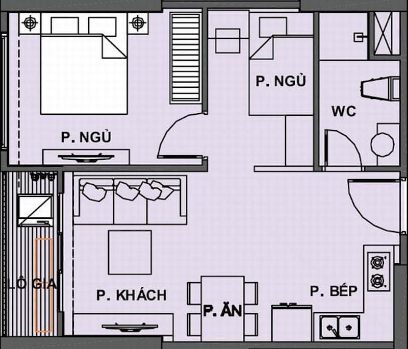 Mặt bằng layout căn hộ 1 phòng ngủ Vinhomes Grand Park