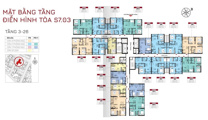 Layout Căn Hộ Tòa S703 – Tầng 2 đến 26