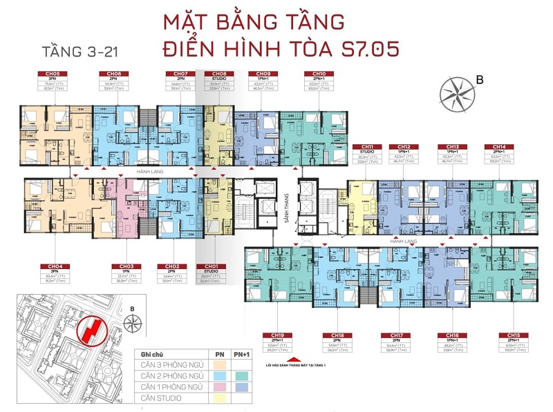 Layout Căn Hộ Tòa S705 – Tầng 2 đến 21