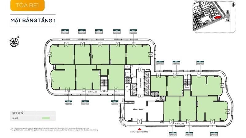 Tầng 1: Khu vực shophouse & tiện ích nội khu.