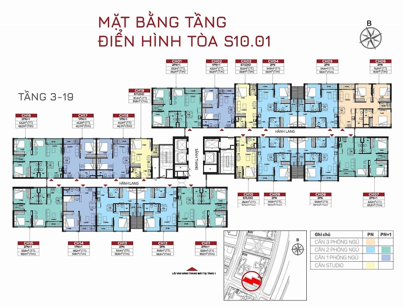 Layout Căn Hộ Tòa S1001 – Tầng 2 đến 19