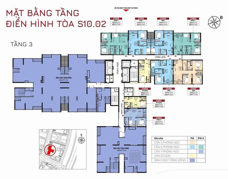 Layout Căn Hộ Tòa S1002 – Tầng 3