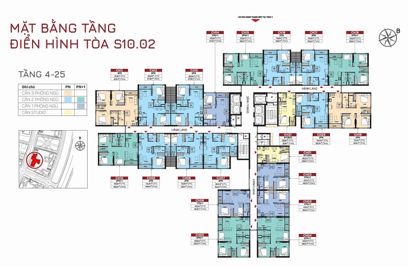 Layout Căn Hộ Tòa S1002 – Tầng 2 đến 25