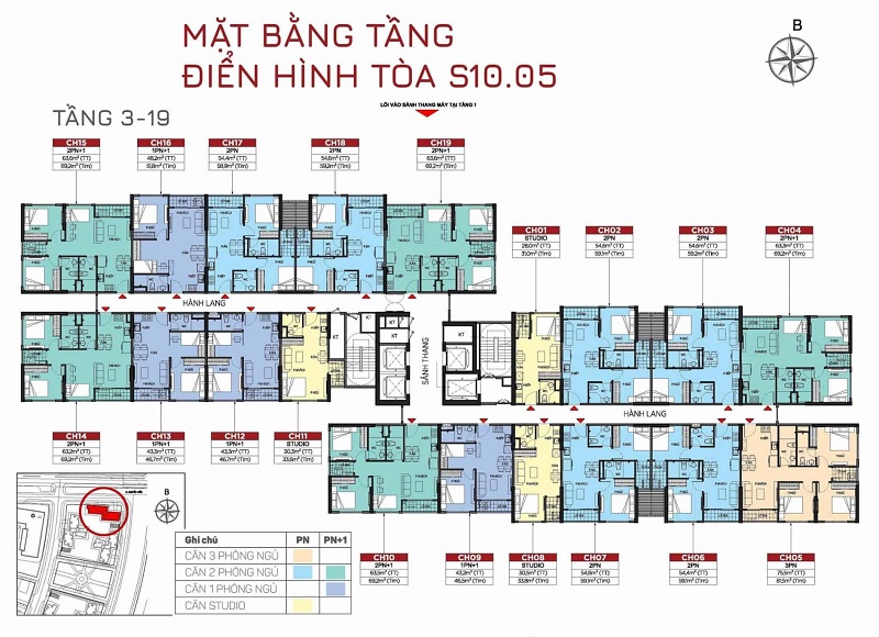 Layout Căn Hộ Tòa S1005 – Tầng 2 đến 19