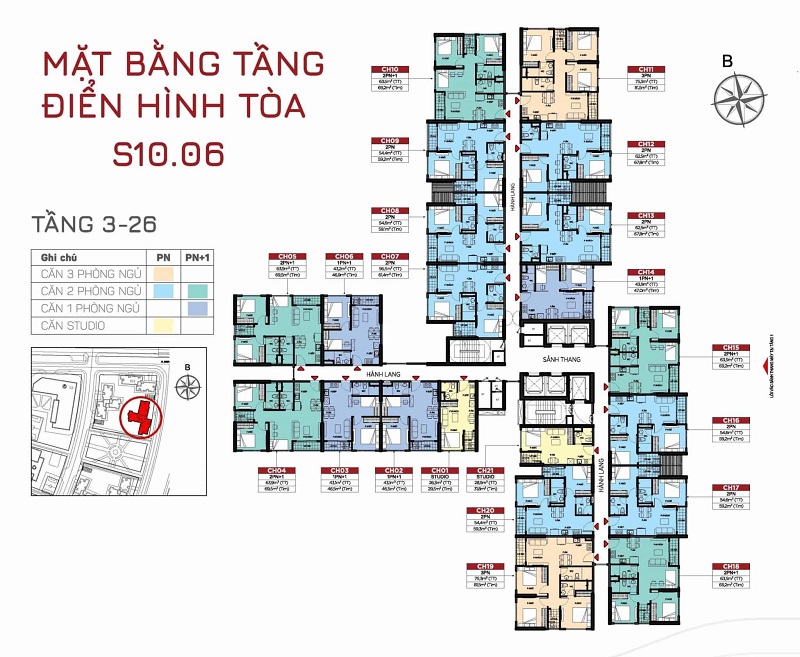 Layout Căn Hộ Tòa S1006 – Tầng 2 đến 26