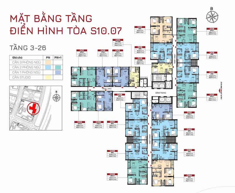 Layout Căn Hộ Tòa S1007 – Tầng 2 đến 26