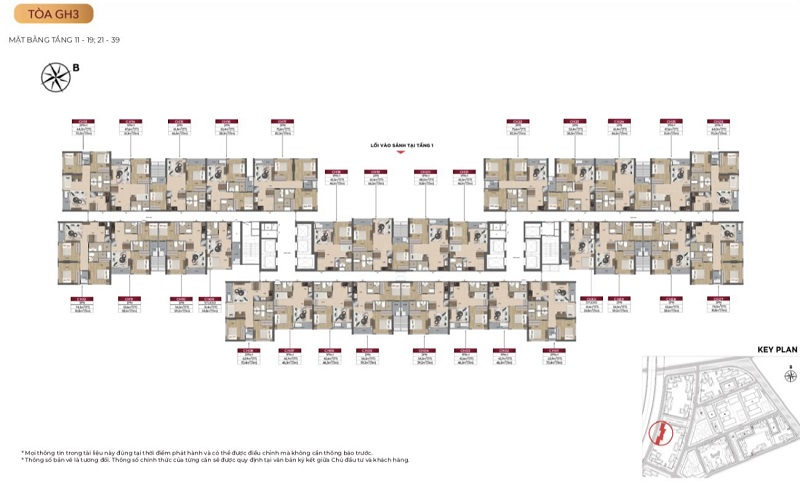 Tầng 11 – 19 và Tầng 21 – 39: Mặt bằng căn hộ cao cấp với tầm nhìn thoáng đãng.