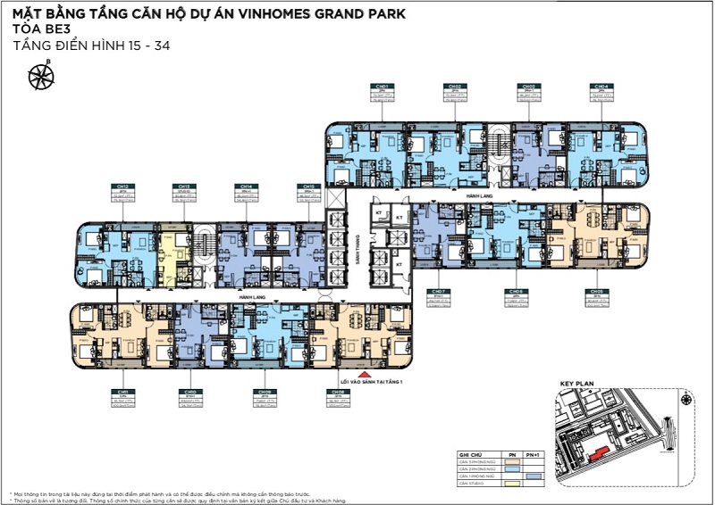 Mặt bằng tầng 15 – 34: Hệ thống căn hộ cao tầng, tối ưu không gian sống.