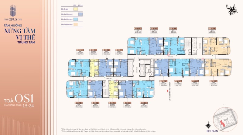 Tầng 15 - 34: Mặt bằng tầng 15 - 34 tòa OS1