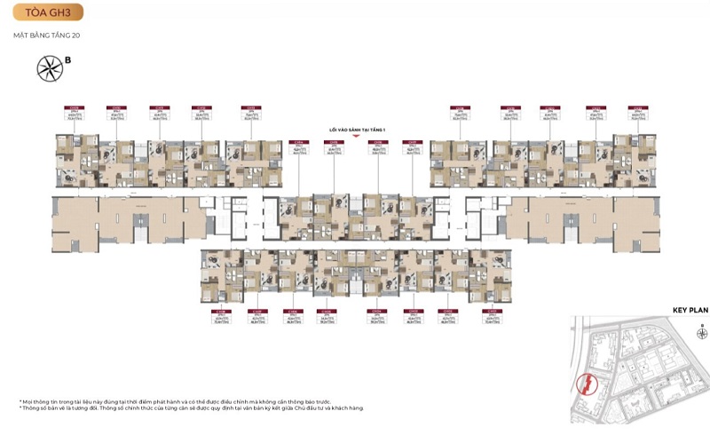 Tầng 20: Khu căn hộ trung tâm với các căn hộ có diện tích lớn hơn.