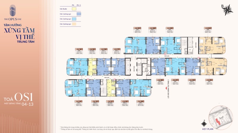 Tầng 4 - 13: Mặt bằng tầng 4 - 13 tòa OS1