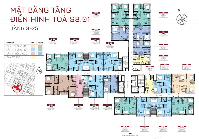 Layout Căn Hộ Tòa S801 – Tầng 2 đến 25