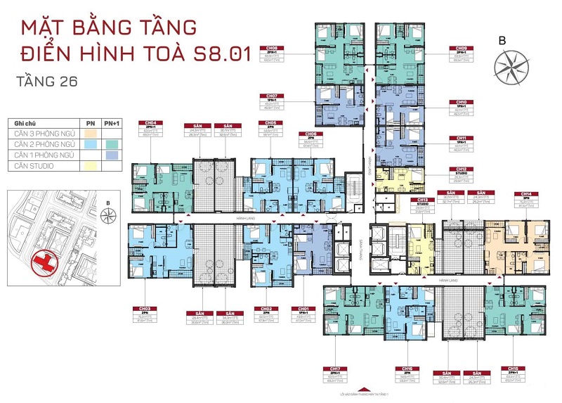 Layout Căn Hộ Tòa S801 – Tầng 26