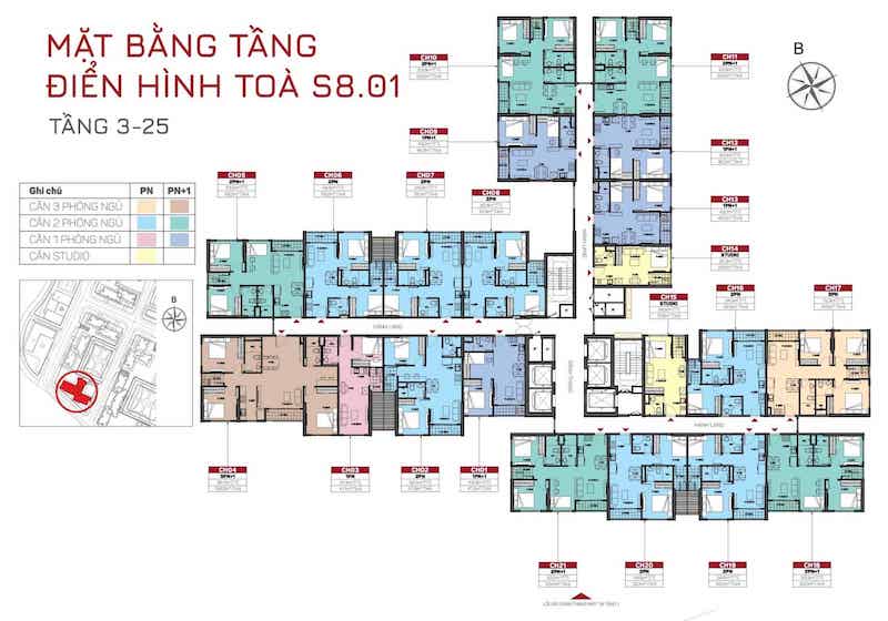 MẶT BẰNG TÒA S8.01 tầng 3 - 25