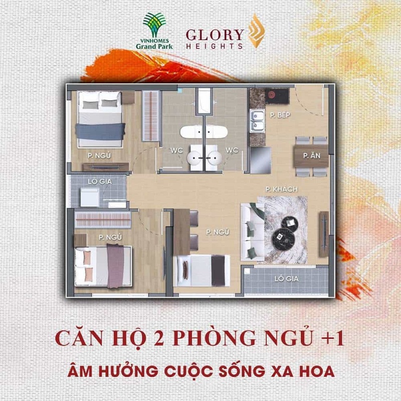 Căn hộ 2PN+1: Lựa chọn hoàn hảo cho các gia đình có con nhỏ, đảm bảo sự tiện nghi và rộng rãi.