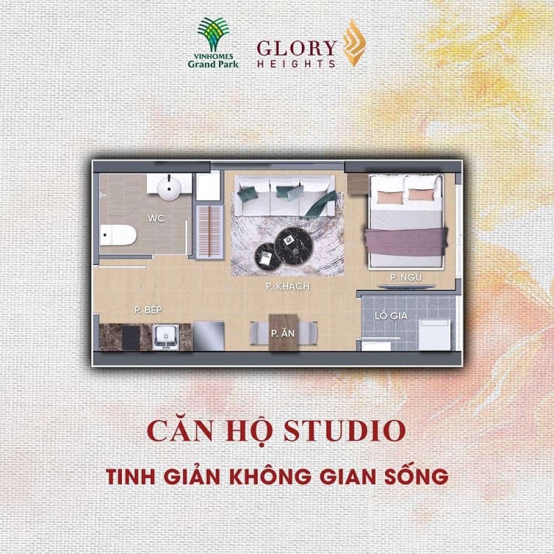 Căn hộ Studio: Thiết kế nhỏ gọn, tiện lợi, phù hợp với người trẻ độc thân hoặc chuyên gia nước ngoài.